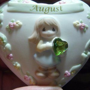 Heart Shaped Precious Moment August trinket box